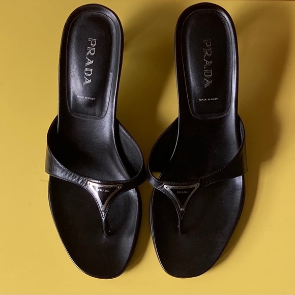 Prada leather sandals black size 40 1/2 - Picture 1 of 6